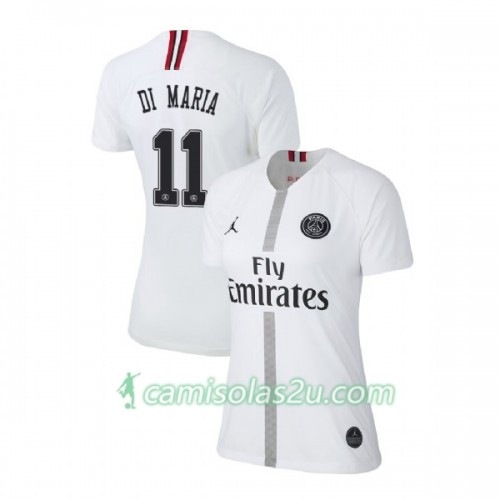 Camisolas de Futebol Paris Saint Germain Di Maria 11 Jodan Branco Mulher Equipamento 3ª 2018/19 Manga Curta Camisolas de Futebol Paris Saint Germain Di Maria 11 Jodan Branco Mulher Equipamento 3ª 2018/19 Manga Curta